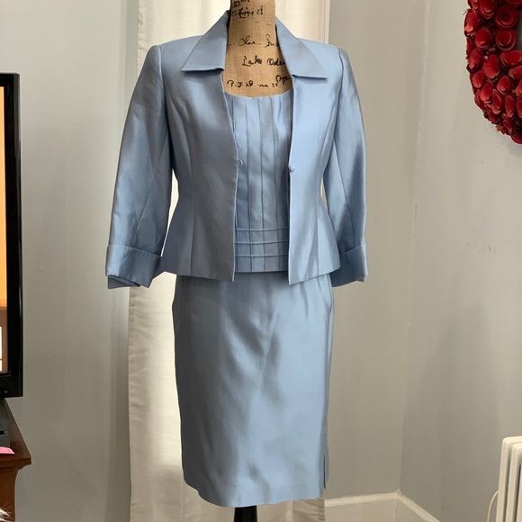 Talbots 3-piece silk blend blue skirt suit size 4 - Picture 6 of 8